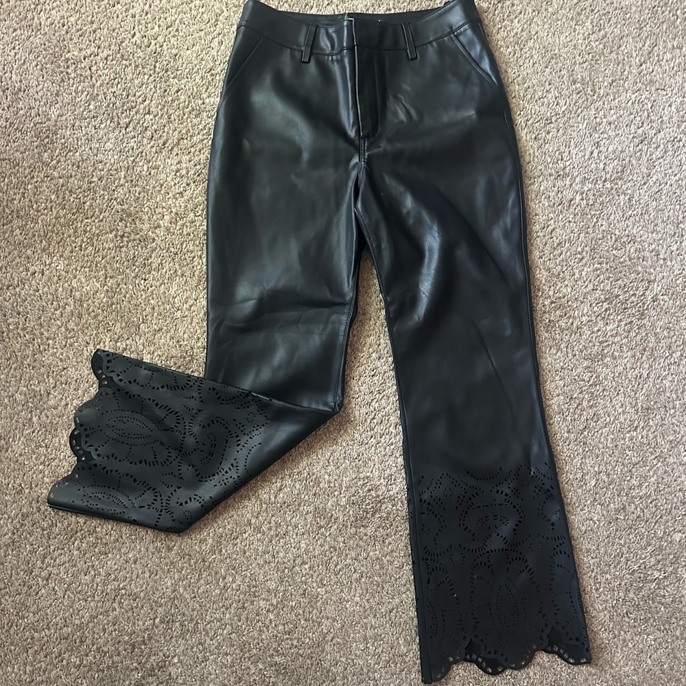Anthropologie Black Cropped Pants with Laser Cut Hem